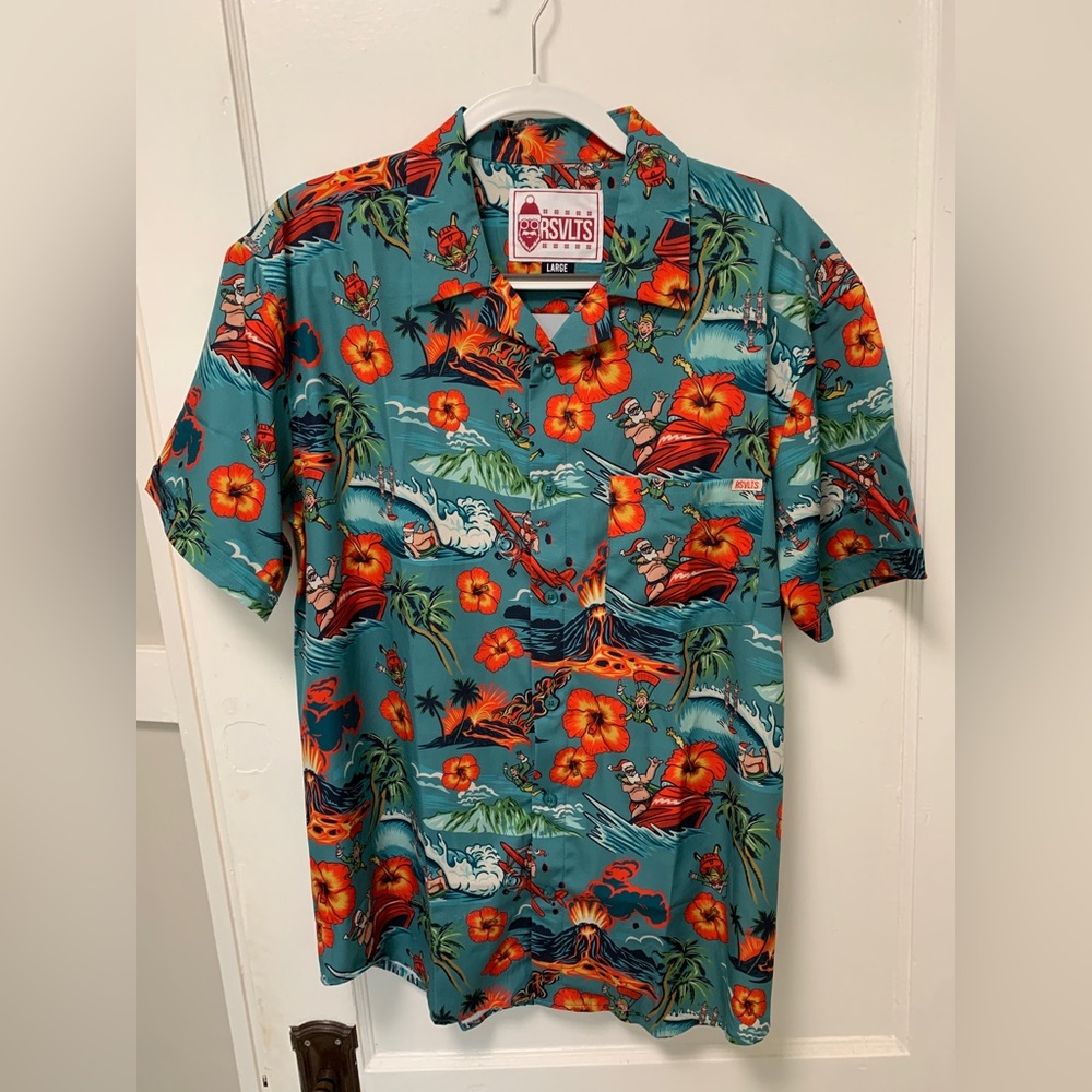 Festive Christmas Hawaiian Shirt - Men's Size Large - Excellent Condition
